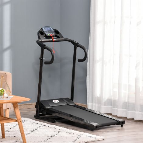 Elektriline kokkupandav jooksulint 500W 0,8-10km/h LCD-ekraani ja telefonihoidjaga must 123x62x117cm koduseks kasutamiseks.