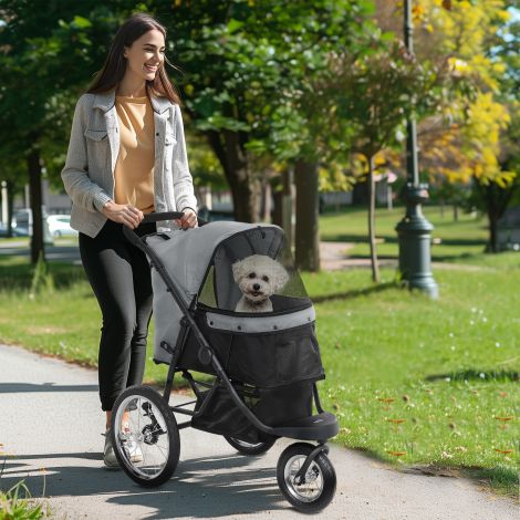 Koerakäru Jogger koerakäru kokkupandav väikestele koertele ja kassidele kuni 10 kg kassikäru 3 suure kummirattaga, padja võrgaknad hoiukorv kassikäru turvarihmadega, hall