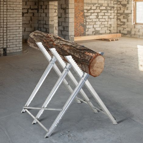 DURHAND kokkupandav saagimisalus saagimisraam küttepuudele hõbedane metall 83x83x79 cm stabiilne ja ruumisäästlik.