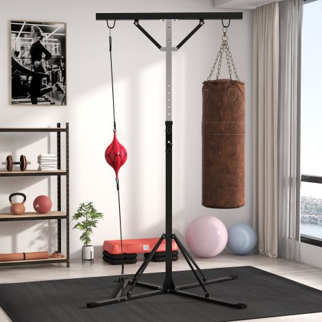 SPORTNOW reguleeritava kõrgusega poksikoti alus, iseseisev poksikotihoidik kiirpalliga, kuni 60 kg kandevõime, teras, must