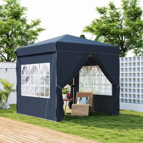 Paviljon 2,5x2,5m, veekindel stabiilne talvekindel pop-up kokkupandav paviljon, UV-kaitse 50+, kokkupandav peotelk aiatelk 4 küljega kott aiamajake telkimiseks aeda, tumesinine
