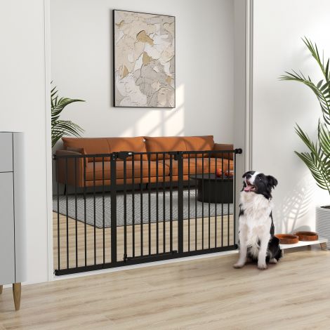 Ukseläve värav, tõkkepuu, kaitsevõre lemmikloomadele, trepi turvavärav ilma puurimiseta, metall, plast, must, 136,3 cm x 76,2 cm