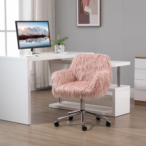 Vinsetto kontoritool naistele, kõrguse reguleerimisega kirjutuslaud, ergonoomiline, kunstkarusnahk, roosa+hõbe