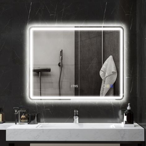 Valgustusega vannitoapeegel 70x90 cm LED peegel seinapeegel Bluetooth-muusikafunktsiooniga kell puutelüliti mälufunktsioon valguspeegel uduvaba 3 valgusvärviga hõbedane