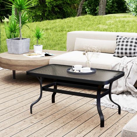 Kõrvallaud karastatud klaasist kohvilaud diivanilaud lainelise disainiga, ümarate nurkadega rõdulauake aialaud diivanilaud teelaud aiatoolid elutuppa aeda terrassile rõdule, 95x55 cm must.