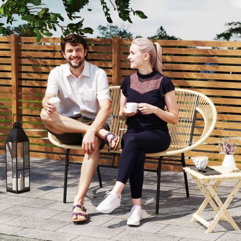 2-kohaline aiapink polürotangist, ilmastikukindel pink rotangpunutise disainiga, UV-kindel aiatool seljatugedega, pargipink kandevõimega 260 kg, rõdule, terrassile, aeda 126x72x83 cm, khaki
