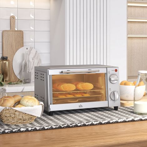 9L mini-ahi küpsetusplaadi, grillresti, 100 °C-230 °C, reguleeritava temperatuuri ja küpsetusajaga, 60 min taimer, 750W, roostevaba teras, hõbe.