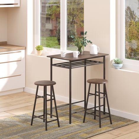 Bartilaud 3-osaline söögilaud 2 baaritooliga söögikomplekt köögilaud ja toolid seisulaud ja baaritool koos hoiuriiuliga metall 80 x 50 x 90 cm must