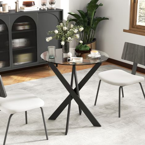 Söögilaud, ümmargune köögilaud 4 inimesele, söögitoalaud terasjalgadega, karastatud klaasist lauaplaat, söögituppa, kööki, Ø70 x 75 cm, modernne disain, must+läbipaistev