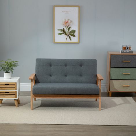 Kahekohaline diivan Loveseat 2-kohaline polsterdusega kompaktne disain linasest ja kummipuust hall 115x66,5x73cm elutuppa.