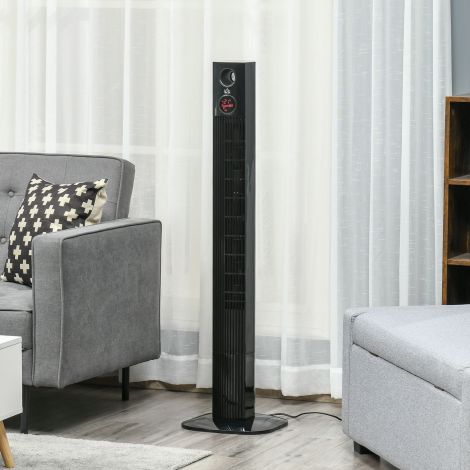 Põrandaventilaator kaugjuhtimispuldiga 45W 12H taimer 70° ostsillatsioon 3 ventilatsioonitaset aroomidifusoriga 31,5x31,5x117cm must.