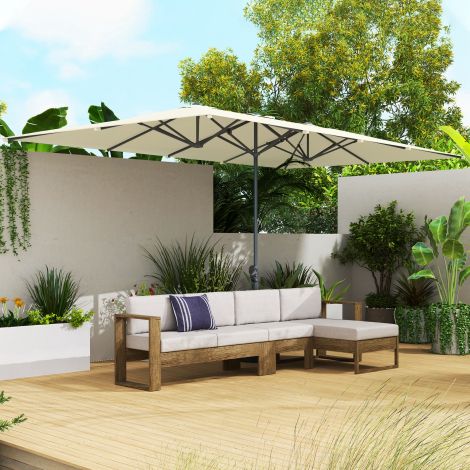 Topelt-päikesevari vändaga 451 x 264 cm, UV-kaitse 50+ päikesevari, tuulekindel aiasirm rõduvari alumiiniumist turuvari päikesekaitse rõdule terrassile aeda kreemvalge