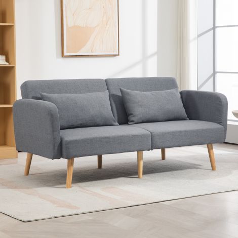 3-kohaline diivan magamisfunktsiooniga, 170x83x80cm, 3-astmeliselt reguleeritava seljatoe ja jalgadega, lainelised vedrud, viskepadjad, linase välimusega, hall| Aosom