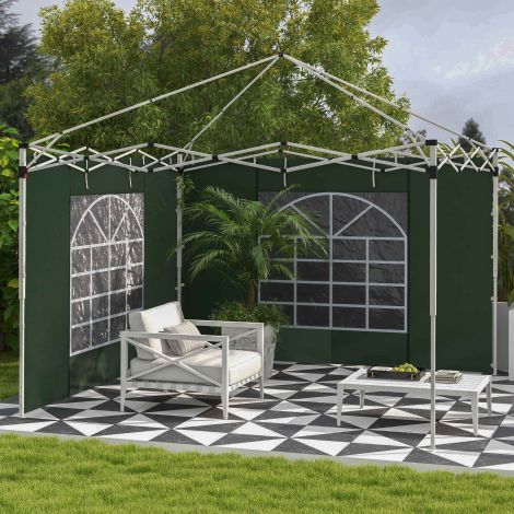 2-osaline külgseinte komplekt 3x3/3x6 m paviljonile, külgsein akna ja takjakinnitusega, veekindlad külgseinad Oxfordi kangast, tuule- ja nähtavuskaitseks peotelgile, roheline