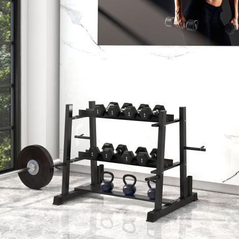 SPORTNOW hantlite hoidja 3 tasandit kuni 200 kg teras must 131x75x80 cm jõusaali ja koduse treeningu jaoks.