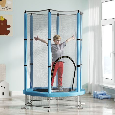 AIYAPLAY laste batuut Ø140 cm, siseruumide batuut turvavõrgu ja kummipaelaga äärekaitsega, laste batuut lukuga uksega, kaheksajala muster, lastele vanuses 3-6 aastat, helesinine