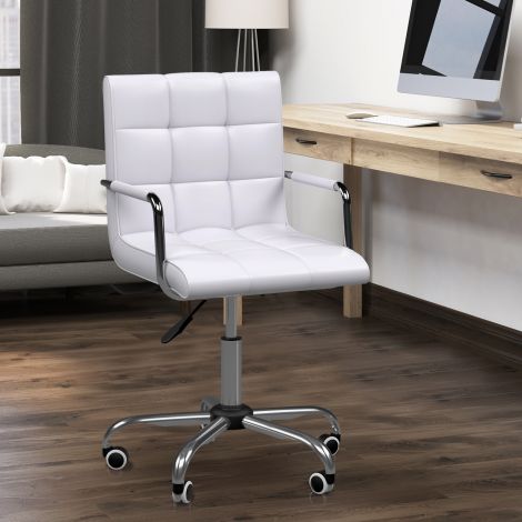Kontoritool kõrguse reguleerimisega 84-99H cm ergonoomiline pöörlev tool juhitool kontorisse ja kodukontorisse PU valge.