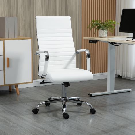 Vinsetto kontoritool kiikfunktsiooniga ergonoomiline 360° pöörlevad rattad terasjalad kunstnahk kandevõime 120 kg 54 x 62 x 104-114 cm valge.