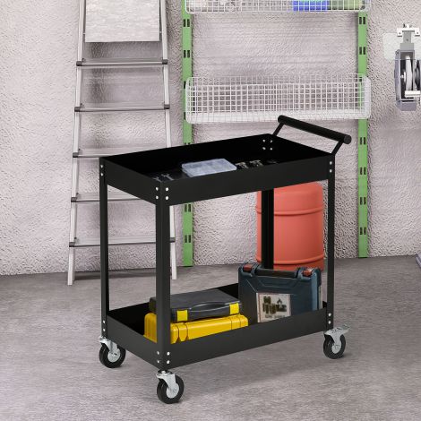 DURHAND töökodakäru 2 tasandiga, tööriistakäru tühi, transportkäru, külgmine käepide, 4 ratast, teras, kuni 150 kg kandevõime, 84,5 x 38 x 84 cm, must