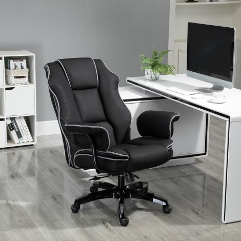Vinsetto bürootool, kõrguse reguleerimisega, kiikfunktsiooniga, ergonoomiline, 360° pööratav, käetugedega, kunstnahk, must, 76x80x118-124 cm.