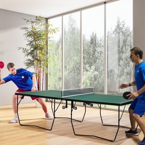 SPORTNOW siseruumides lauatenniselaud ratastega, kokkupandav lauatenniselaud, lauatennise komplekt 2 reketi, 3 palliga, teras, roheline| Aosom