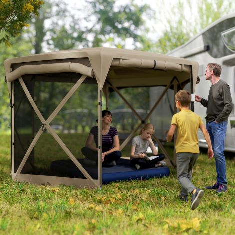 Kuusnurkne paviljon umbes 3,5x3m Pop-up kokkupandav paviljon eemaldatava katusega UV 30+ Kokkupandav Veekindel peotelk aiamajake 5 küljega aiapaviljon telkimiseks aeda festivalile, Khaki