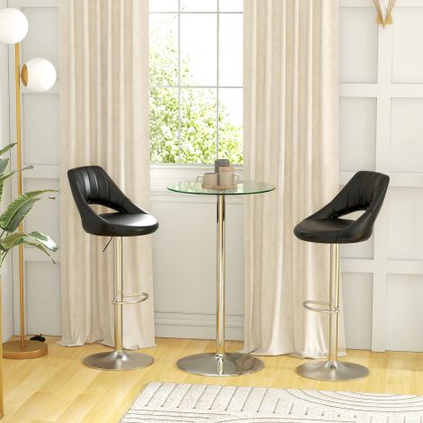 Bartisch köök ümmargune seisulaud karastatud klaasplaadiga 60x60x102cm kaasaegne disain pärastlõunateeks väike hõbedane.