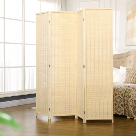 4-osaline sirm 180 x 180 cm ruumijagaja bambusest vahesein, kokkupandav privaatsusekraan elutuppa, looduslik.