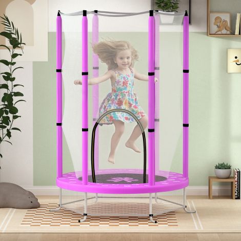 AIYAPLAY laste batuut Ø140 cm, siseruumide batuut turvavõrgu ja kummipaelaga äärekaitsega, laste batuut lukuga uksega, pilvemustriga, lastele vanuses 3-6 aastat, lilla