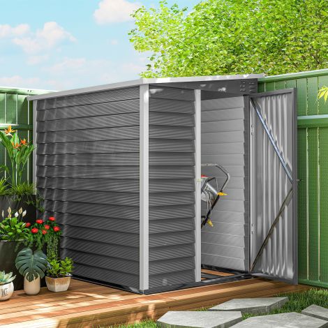 Metallist tööriistakuur 2,3m² 142x184x181cm tööriistakuur vundamendiga kaldkatus aken lukustatav uks kindad ilmastikukindel aiakuur välikuur aed tagahoov helehall