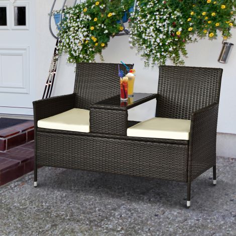 Polürotangist kahekohaline istmepink lauaga aiamööbel terasraam pruun B133xS63xK84cm terrassile ja rõdule.