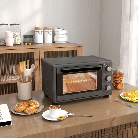 Miniahjuga 21L 1400W 60 min. taimer, väikeahi reguleeritava temperatuuriga 100 °C-230 °C küpsetusajaga, mini ahi küpsetusplaadi, traadist resti, roostevabast terasest lauapliidiga, hall.