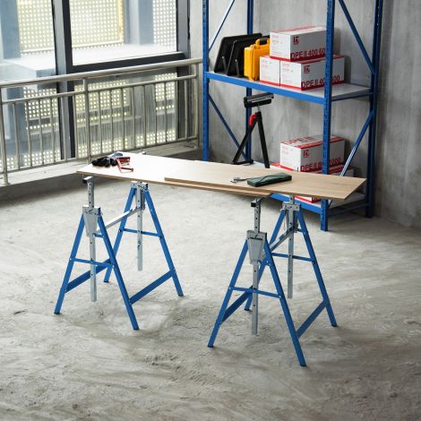 2 x tellingujalg tugijalg kokkupandav jalg kõrguse reguleerimisega kuni 200kg teras sinine 68x58x80-130cm ehitamiseks ja renoveerimiseks.de