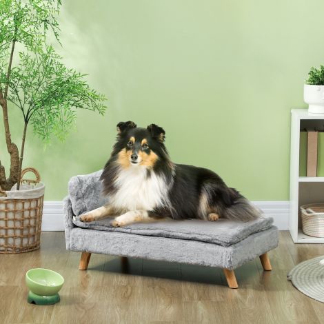 Keskmise suurusega koerte diivan, koertevoodi eemaldatava ja pestava padjaga, lemmikloomadiivan puidust jalgadega, kõrgendatud disainiga, 20 kg, helehall