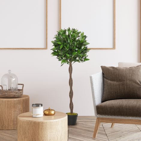 2-osaline komplekt kunstlikku loorberipuud, 120 cm kunsttaimed tsementpotis, toataim, kunsttaimed siseruumidesse, välitingimustesse, dekoratiivtaimed, roheline