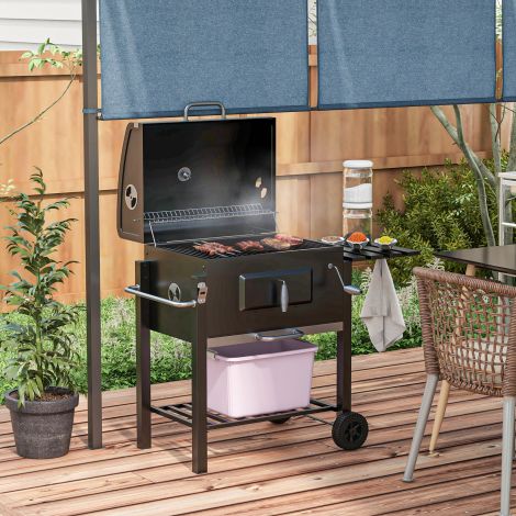 Grillkäru söegrill BBQ seisugrill roostevaba teras must 113x65x108cm aeda ja terrassile.de