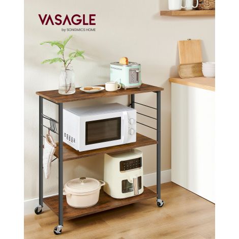 Köögiriiul 3 taset ratastel vintage pruun-must