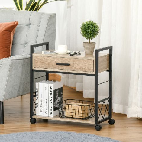 Abilaud serveerimiskäru ratastega köögikäru kohvilaud sahtliga riiul naturaalne puit 60x30x65cm kööki ja elutuppa.de