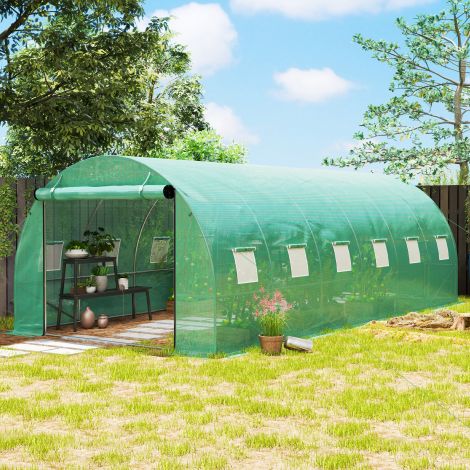 Kasvuhoone umbes 6 x 3 x 2 m kilekasvuhoone 12 aknaga, rulluks, rullitavad külgseinad, UV-kindel kiletunnel, talvekindel tomatimaja maapinnakinnitusega, roheline