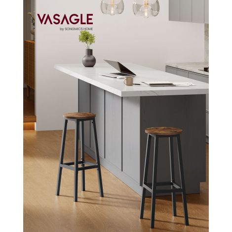 Baaripukid, 2-osaline komplekt, baaritoolid, köögitoolid metallraamiga, lihtne paigaldus, 74 cm kõrged, jalatoega, kööki, elutuppa, söögituppa, vintagepruun-must LBC132K01