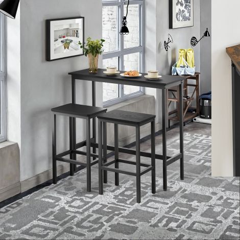 Söögikomplekt, baarilaua komplekt, seisulaud (100 x 40 x 90 cm) koos 2 baaritooliga (igaüks 30 x 40 x 65 cm), metallraam, tööstusdisain, söögituppa, elutuppa, vintagepruun-must LBT218B01