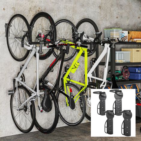 SPORTNOW 4-osaline jalgratta vertikaalne seinahoidik, kandevõimega 30 kg, kokkupandav jalgrattahoidik seinale 4 jalgrattale, jalgrattahoidja maanteerattale, MTB E-jalgratta riputus garaaži, maja jaoks, must