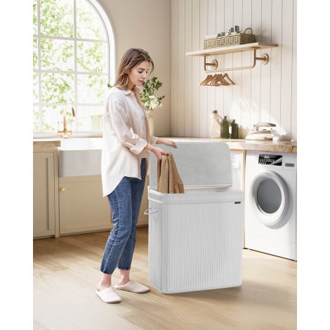Bambusest kaanega pesukorv 150 liitrit pilvevalge