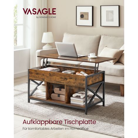 Reguleeritava kõrgusega diivanilaud avatud riiulitega vintagepruun-must