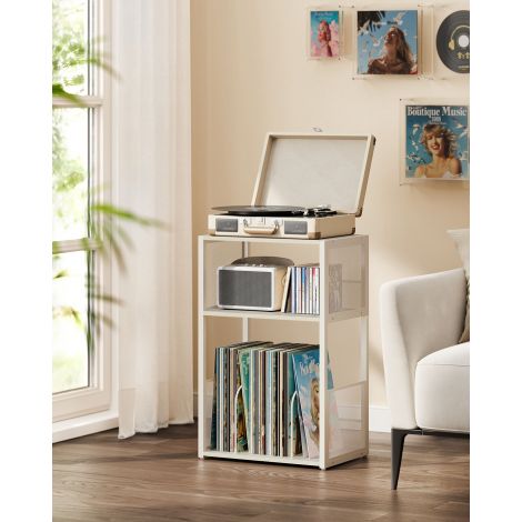 Plaadimängija alus, 3 tasandit, abilaud, vinüülplaatide hoiustamine, kuni 100 albumit, laud elutuppa, magamistuppa, vintagevalge LET275W01