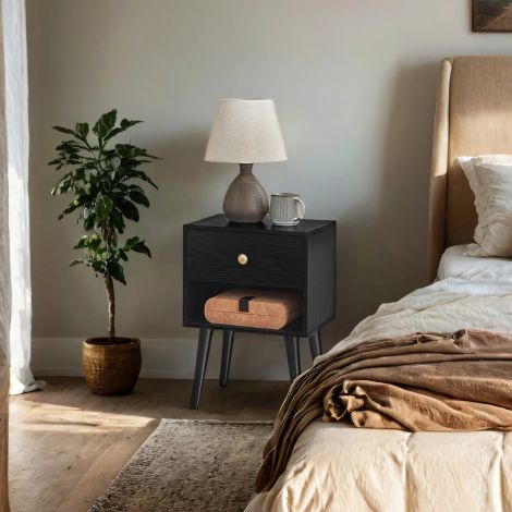 Öökapp, 2-osaline komplekt, abilaud sahtli ja avatud riiuliga, puidust jalad, diivanilaud elutuppa, magamistuppa, diivani juurde, lumivalge LET855W01