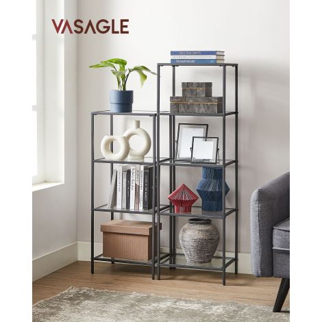5 riiuliga riiul, lihtne kokku panna, läbipaistev-must