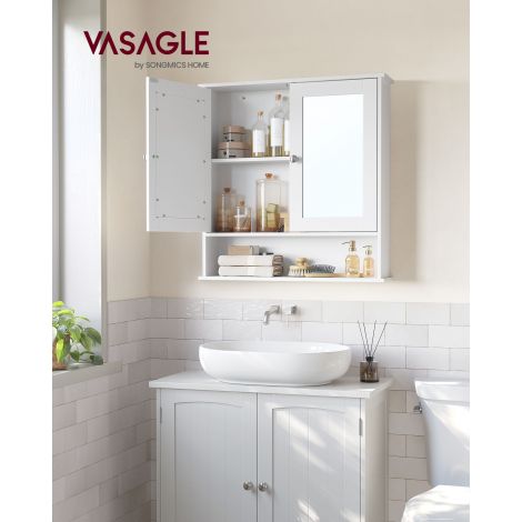 Seinale kinnitatav avatud lahtriga peegelkapp, valge