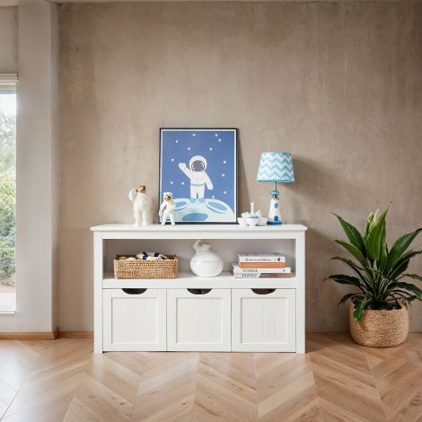 Lasteriiul, laste mänguasjade hoiustamine, hoiukapp, mänguasjakapp, hoiukast ratastega, mänguasjade riiul, lastetuppa, 102 x 30 x 60 cm, valge LHS380W01
