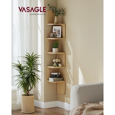 5-korruseline PVC-rotangist külgpaneelidega seinariiul